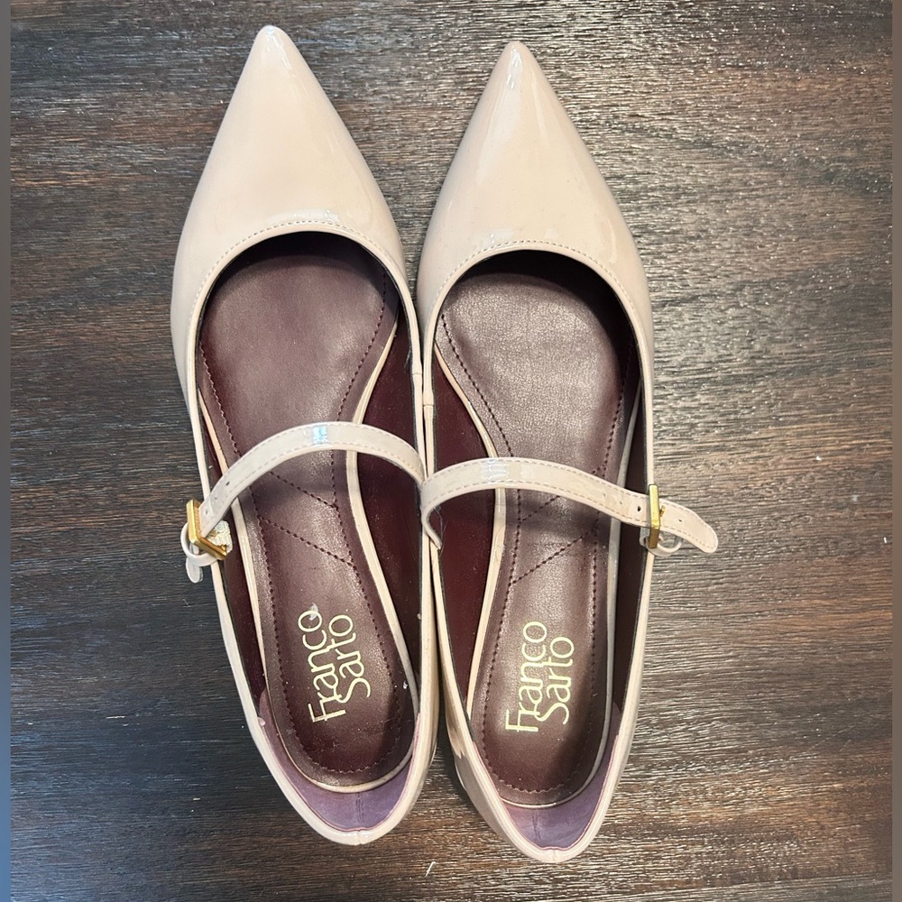 Franco Sarto Nude Patent Pointed-Toe Mary Jane Flats